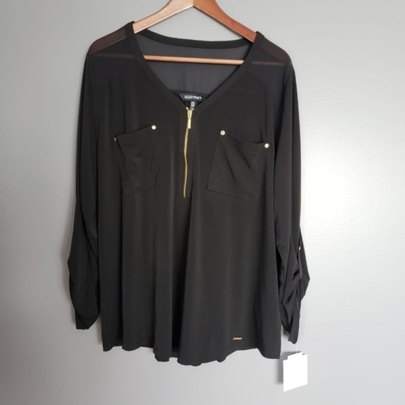 NWT ELLEN TRACY V NECK black top sz 2X - Picture 1 of 7